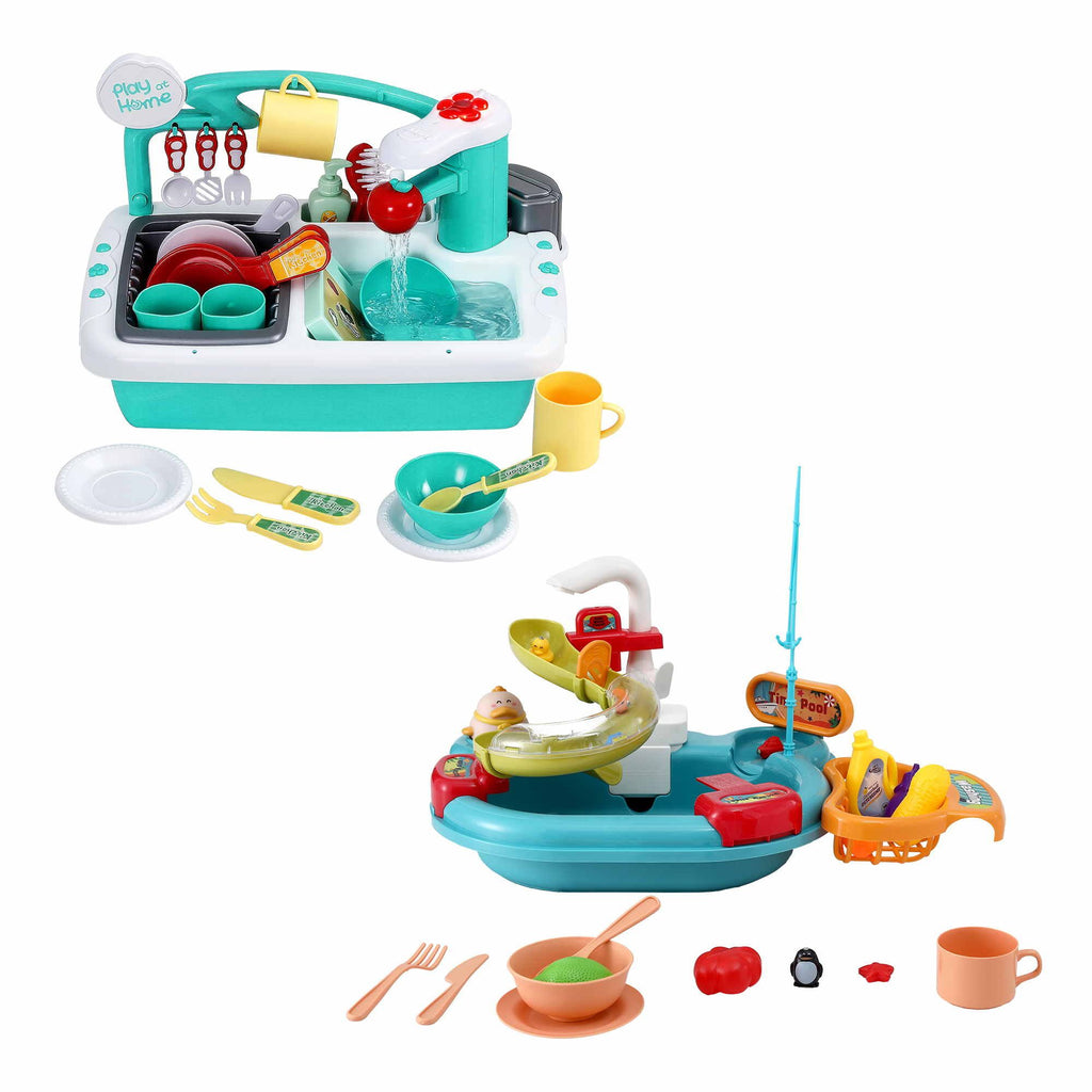 Keezi Kids Pretend Kitchen Sink and Water Playset Fishing Game Toys