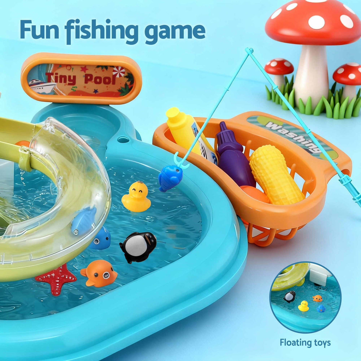 Keezi Kids Pretend Kitchen Sink and Water Playset Fishing Game Toys
