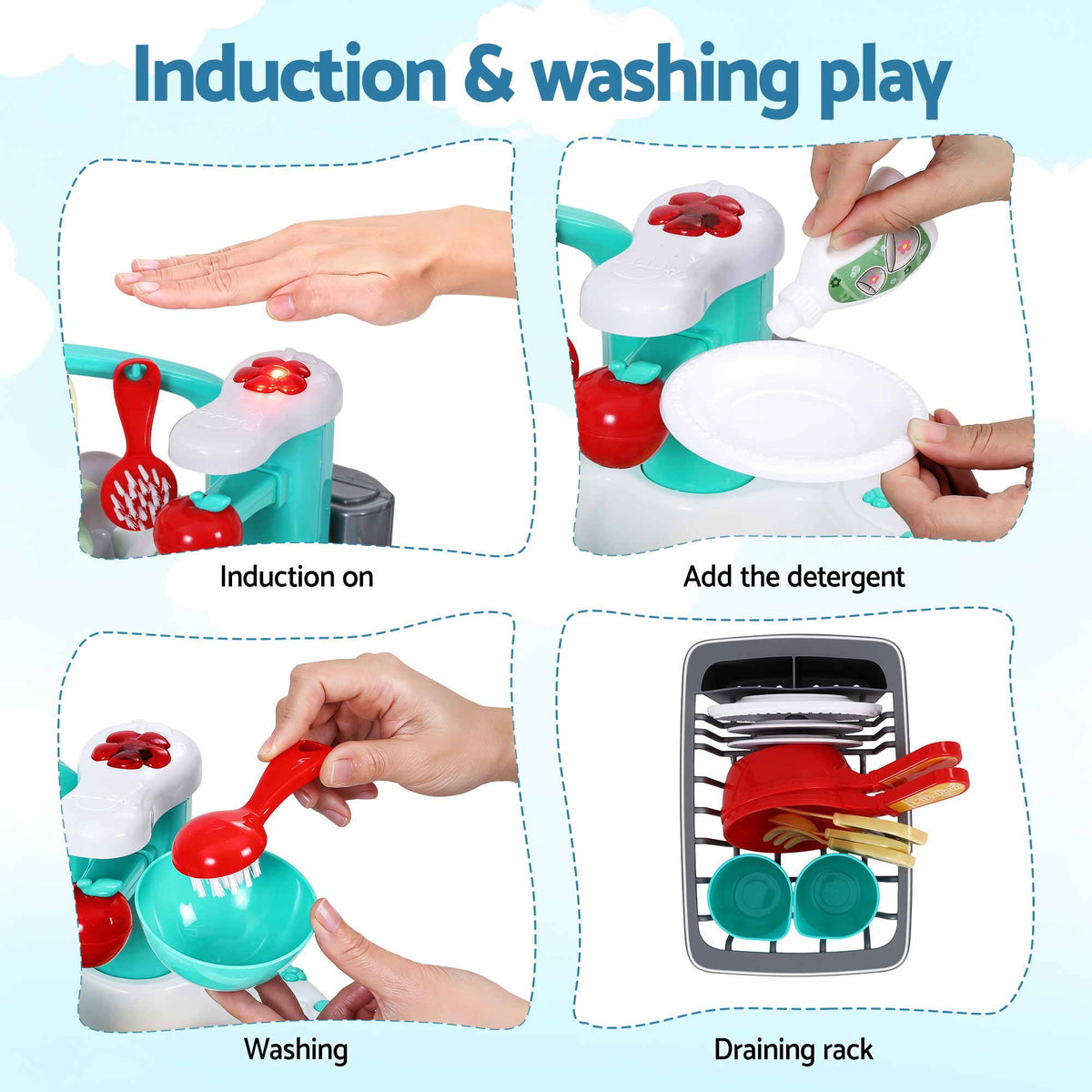 Keezi Kids Pretend Kitchen Sink and Water Playset Fishing Game Toys