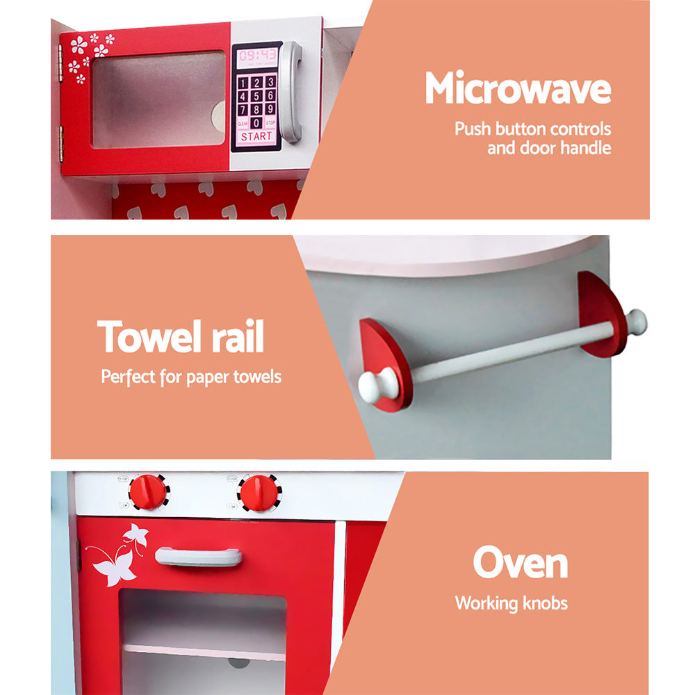 Keezi Kids Kitchen Play Set Wooden Pretend Toys Cooking Children