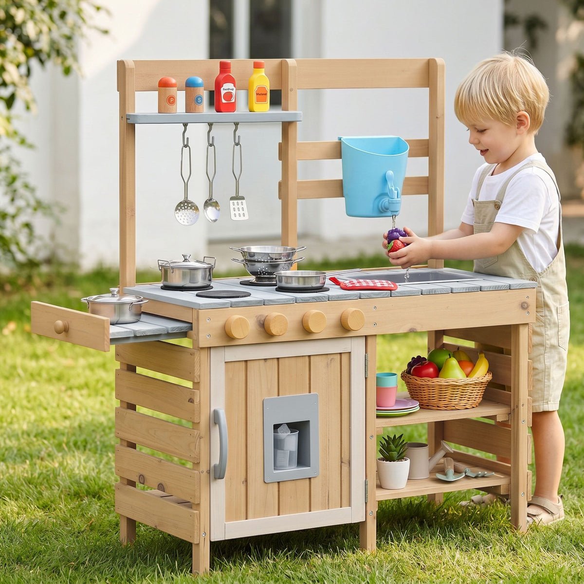 Keezi Kids Kitchen Playset Wooden Play Kitchen Mud Kitchen Toy
