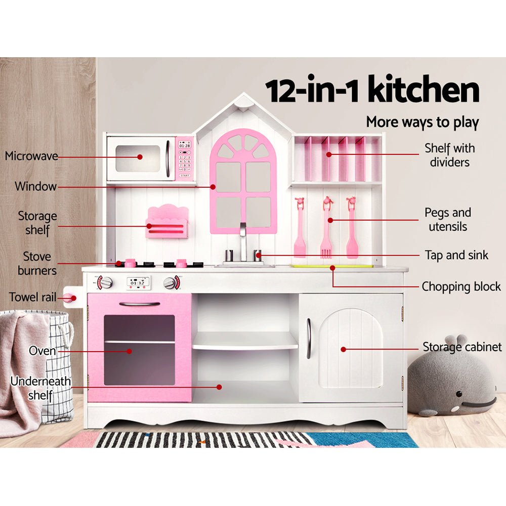 Keezi Kids Kitchen Play Set Wooden Pretend Toys Cooking Children