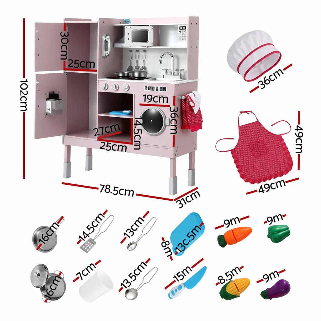Keezi 102cm Wooden Pretend Kitchen Playset With Apron And Food Set1