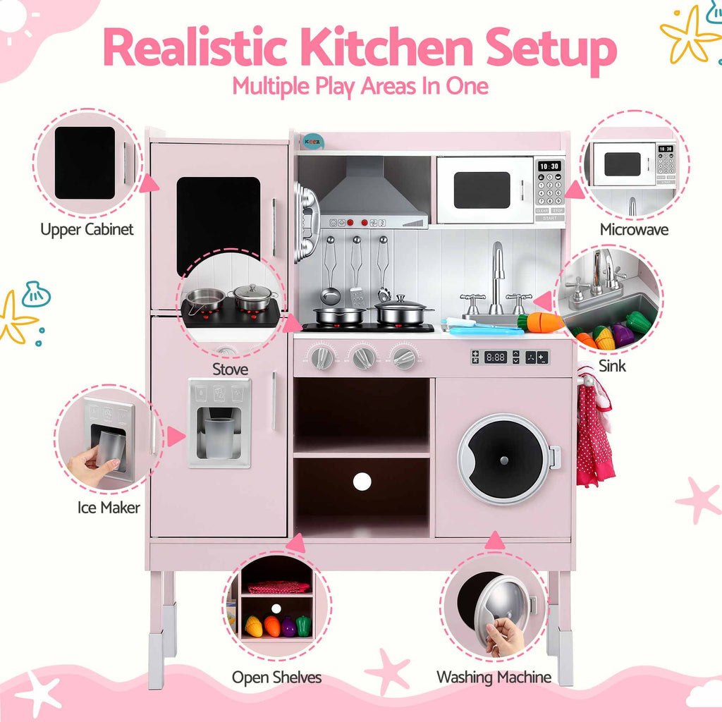 Keezi 102cm Wooden Pretend Kitchen Playset With Apron And Food Set1