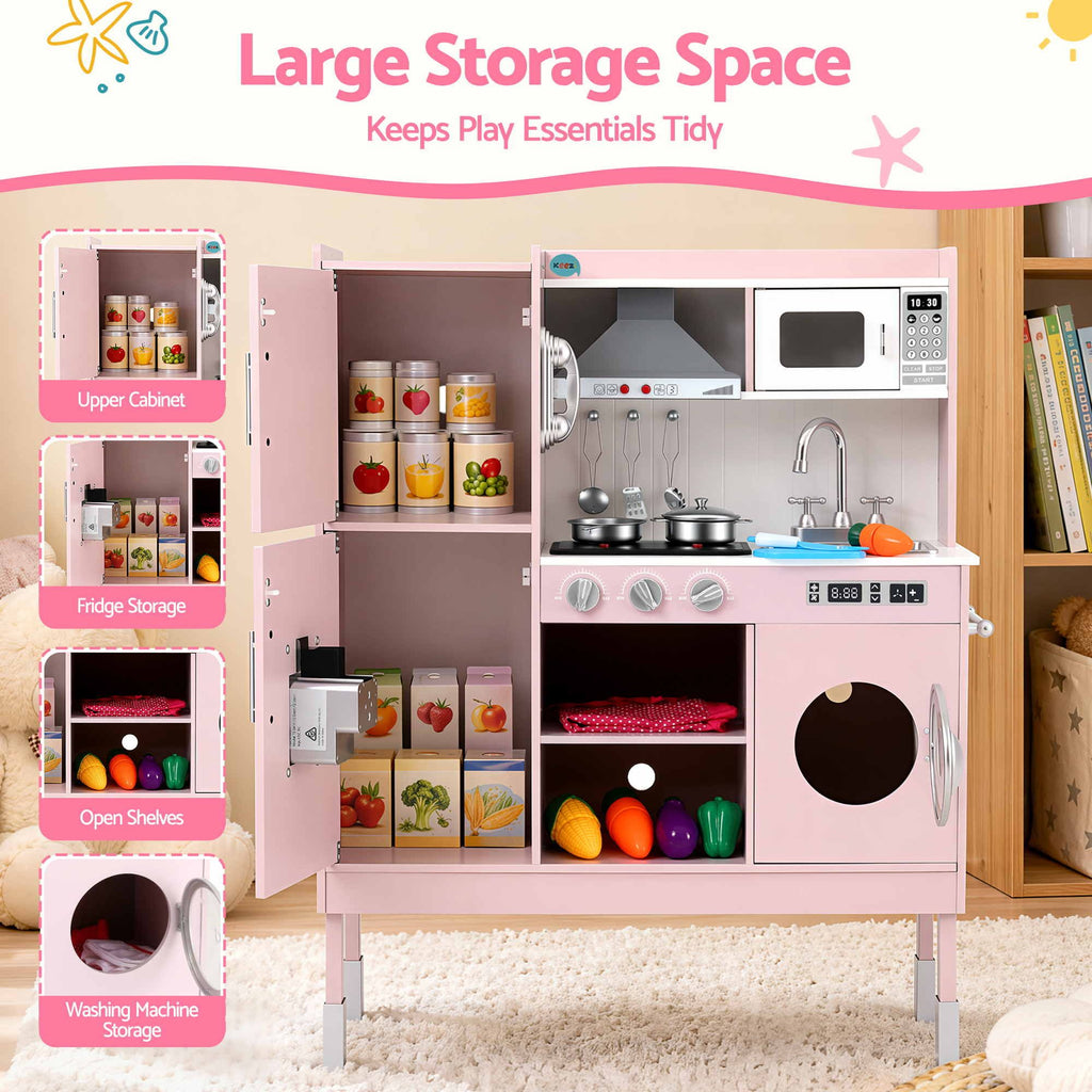 Keezi 102cm Wooden Pretend Kitchen Playset With Apron And Food Set1