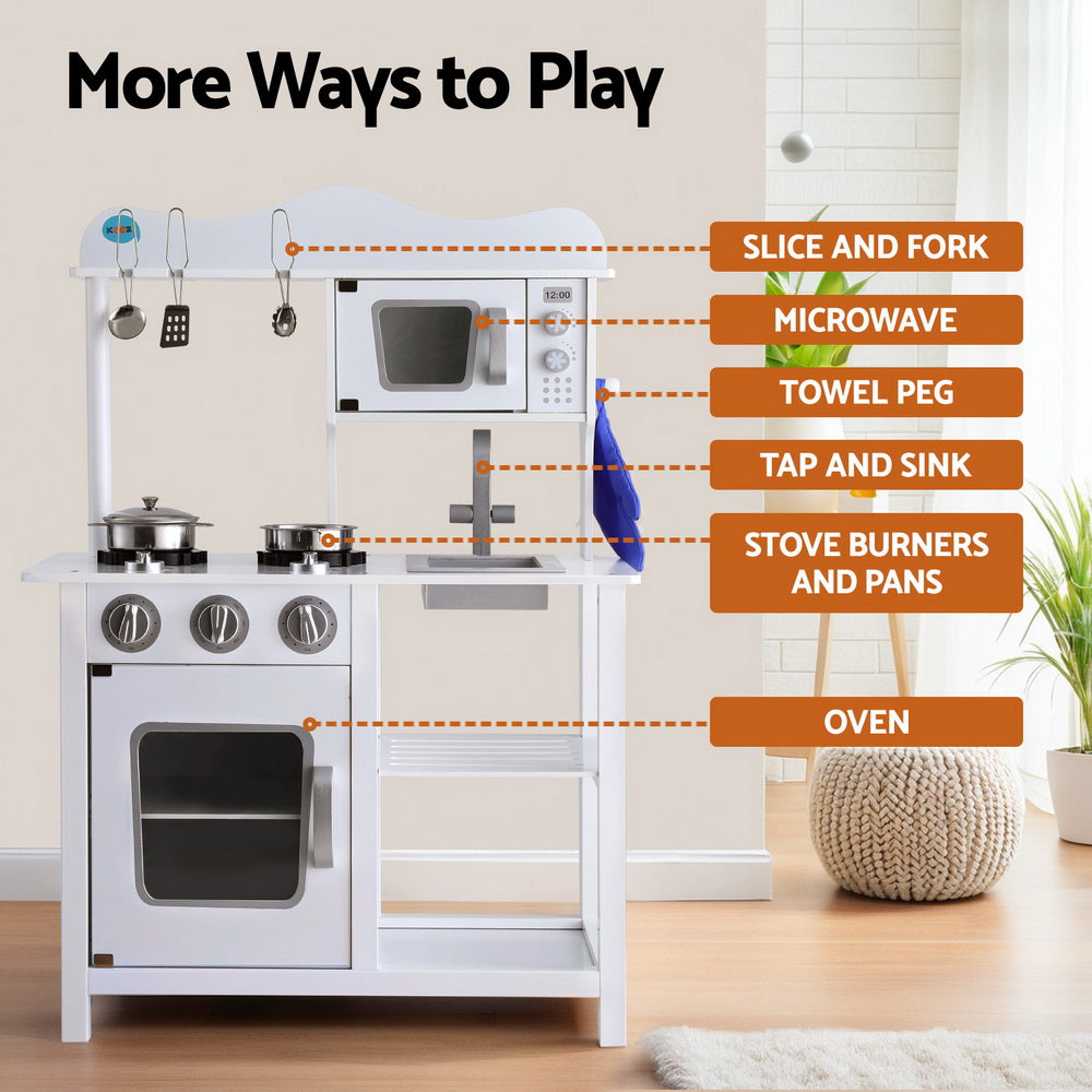 Keezi Kids Kitchen Play Set Wooden Pretend Toys Cooking Children