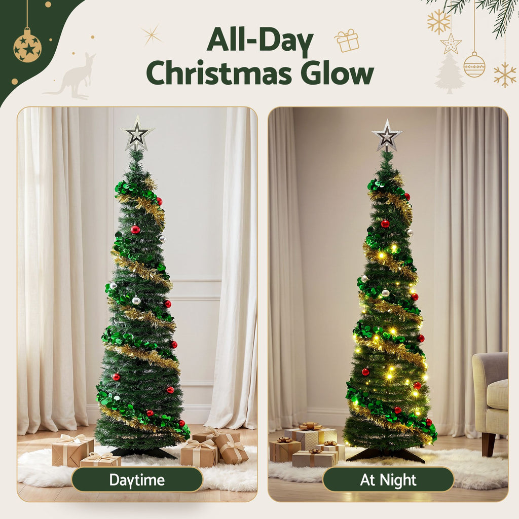 Jingle Jollys Pop Up Christmas Tree Pre Decorated Warm White LED 160cm