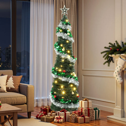 Jingle Jollys Pop Up Christmas Tree, Pre-Decorated, Warm White LED, 155 cm, shown in a real setting