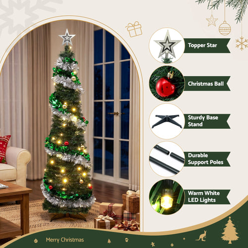 Jingle Jollys Pop Up Christmas Tree, Pre-Decorated, Warm White LED, 155 cm, shown in a real setting, photo 2 of 8