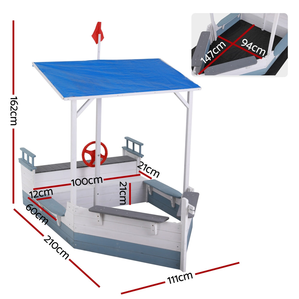 Keezi Kids Sandpit Wooden Box Boat Canopy Flag Outdoor Toys Children