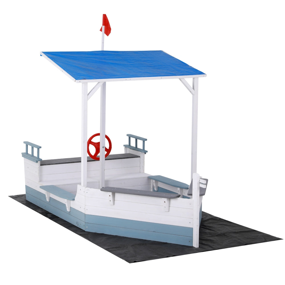 Keezi Kids Sandpit Wooden Box Boat Canopy Flag Outdoor Toys Children