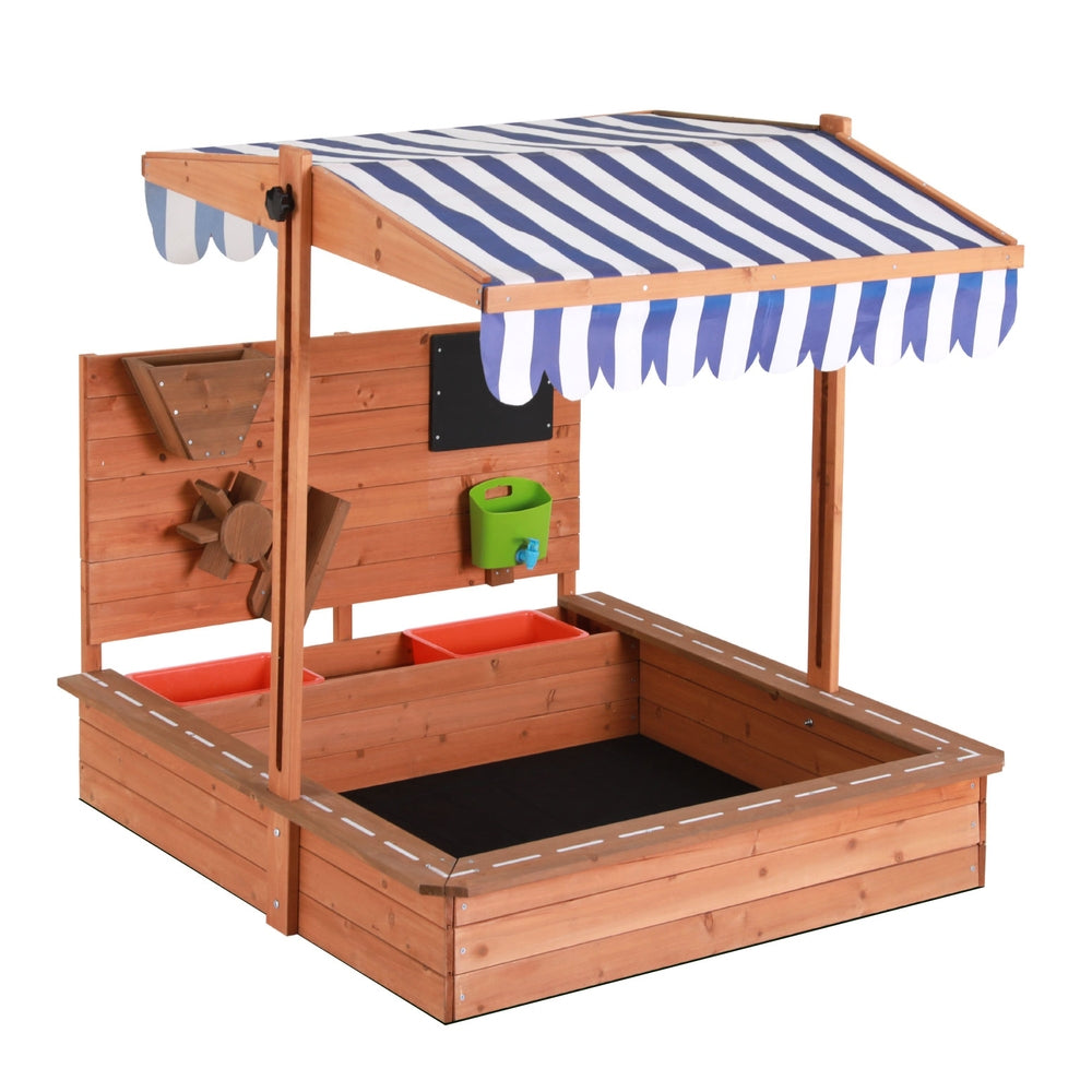 Keezi Kids Sandpit Wooden Canopy Sandbox With Cover Funnel Outdoor
