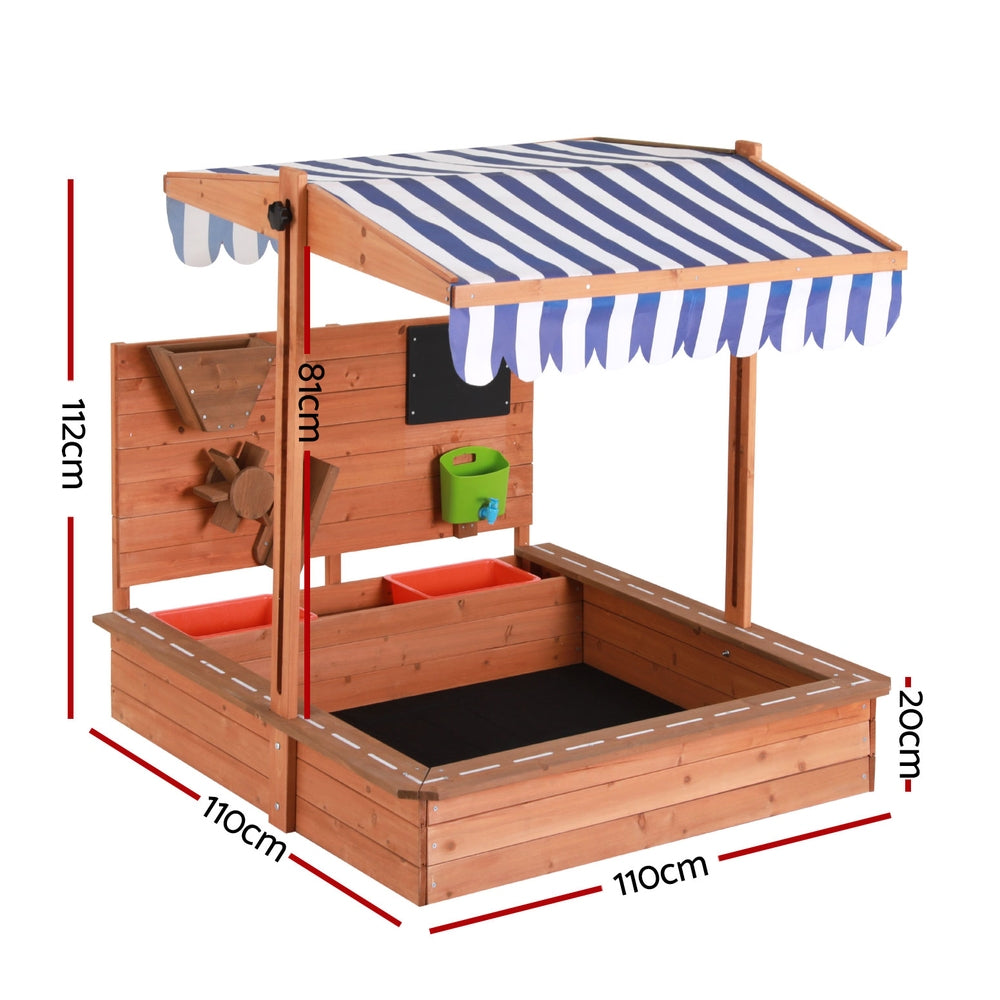 Keezi Kids Sandpit Wooden Canopy Sandbox With Cover Funnel Outdoor