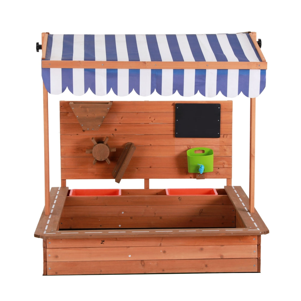 Keezi Kids Sandpit Wooden Canopy Sandbox With Cover Funnel Outdoor