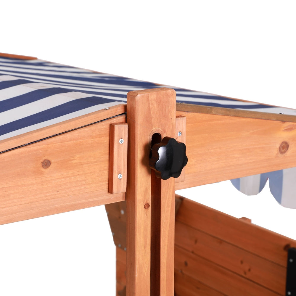Keezi Kids Sandpit Wooden Canopy Sandbox With Cover Funnel Outdoor