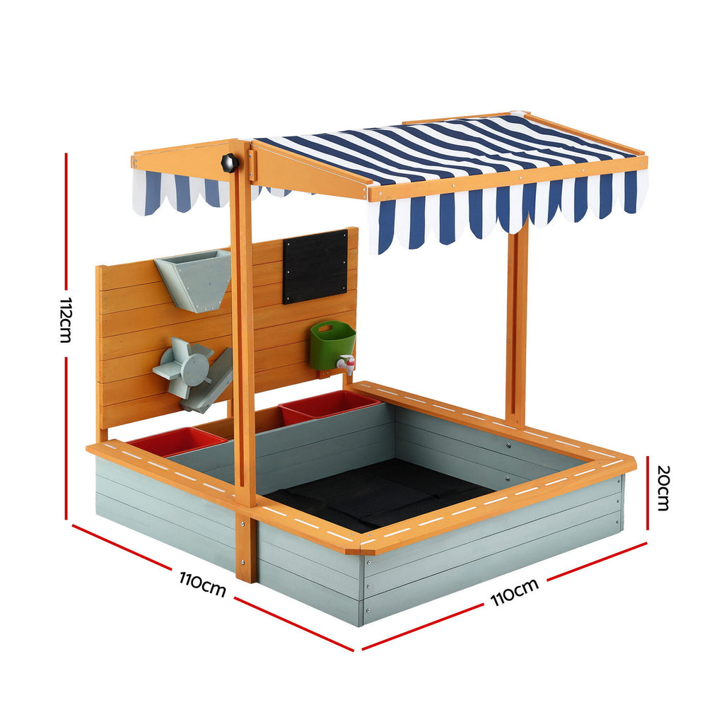 Keezi Kids Sandpit Wooden Canopy Sandbox With Cover Funnel Outdoor