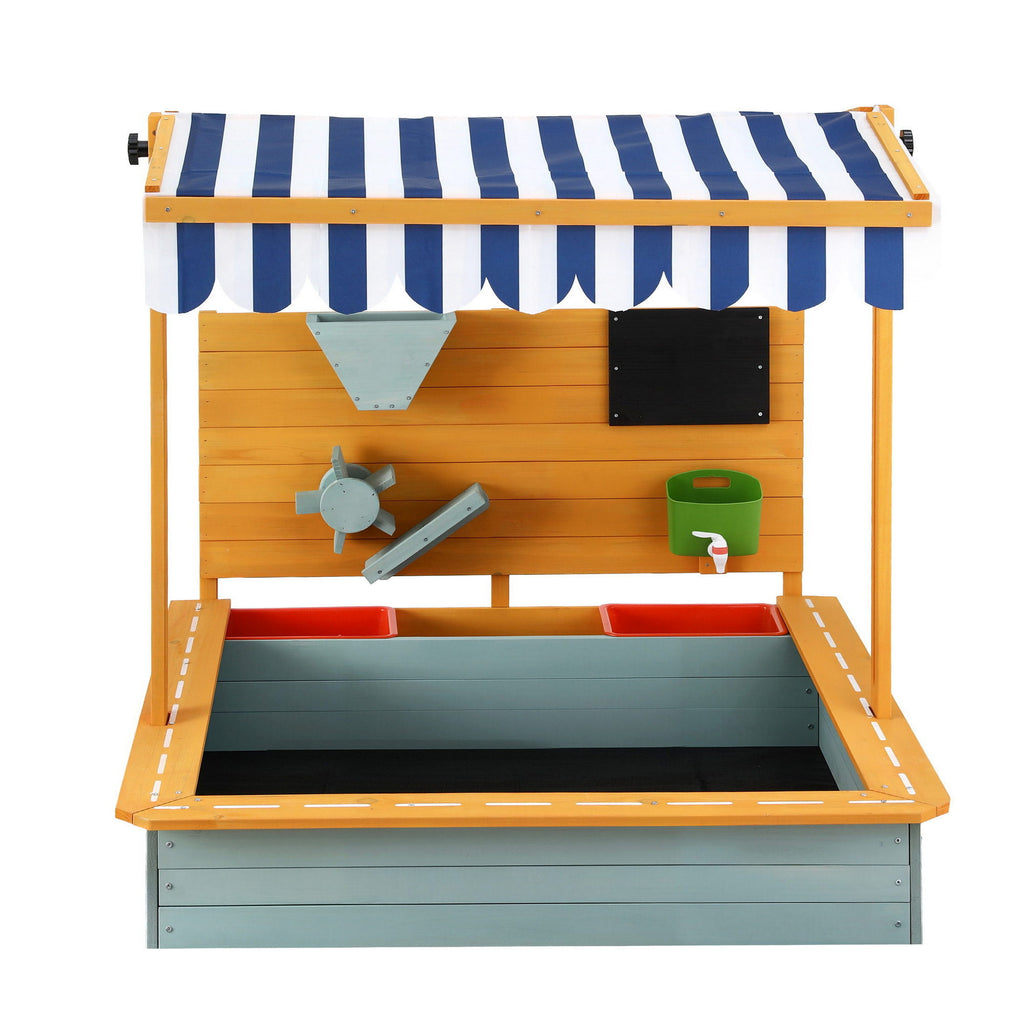 Keezi Kids Sandpit Wooden Canopy Sandbox With Cover Funnel Outdoor