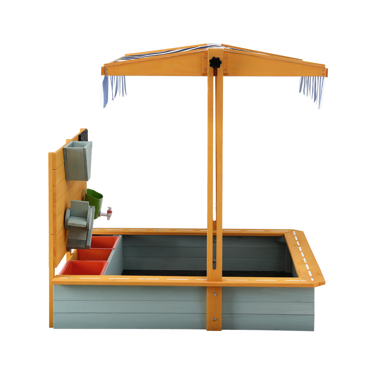 Keezi Kids Sandpit Wooden Canopy Sandbox With Cover Funnel Outdoor