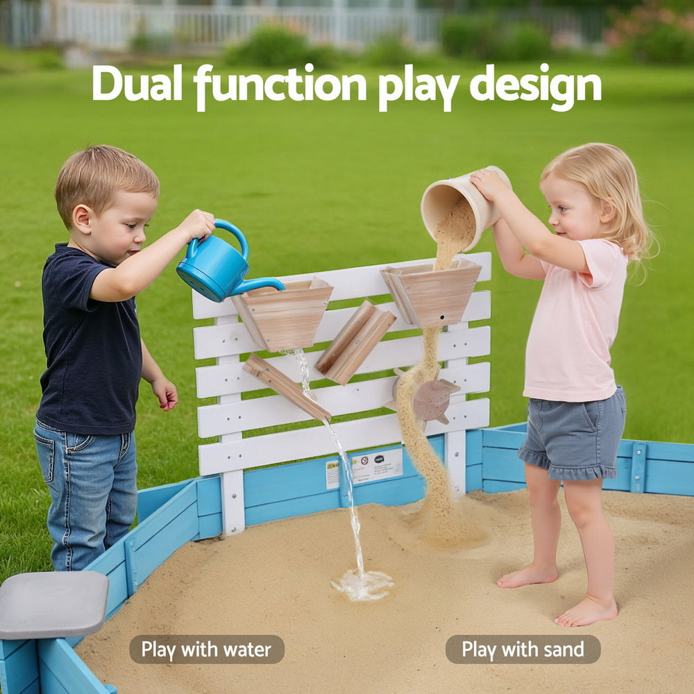 Keezi Kids Sandpit Wooden Round Sand Pit Funnel Bench Seat Beach Toys