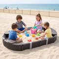 Keezi Kids Sandpit Toys Outdoor Sandbox Oval Sand Pit 4 Seats Grey