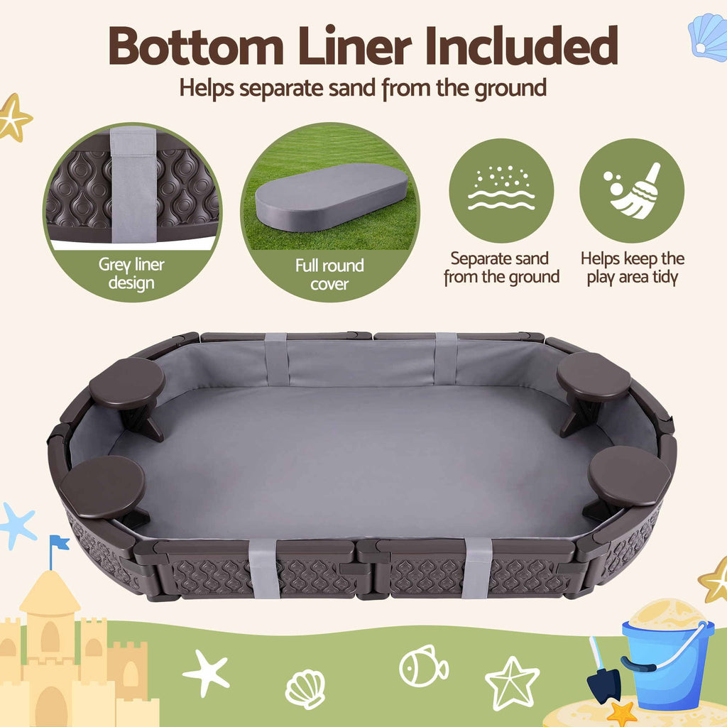 Keezi Kids Sandpit Toys Outdoor Sandbox Oval Sand Pit 4 Seats Grey