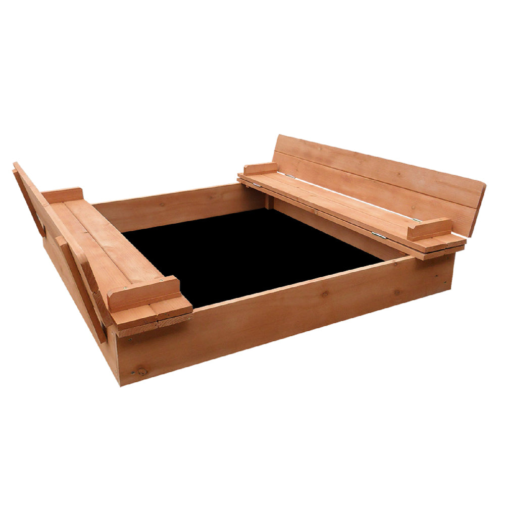Keezi Kids Sandpit Wooden Sandbox Sand Pit Foldable Seat Outdoor