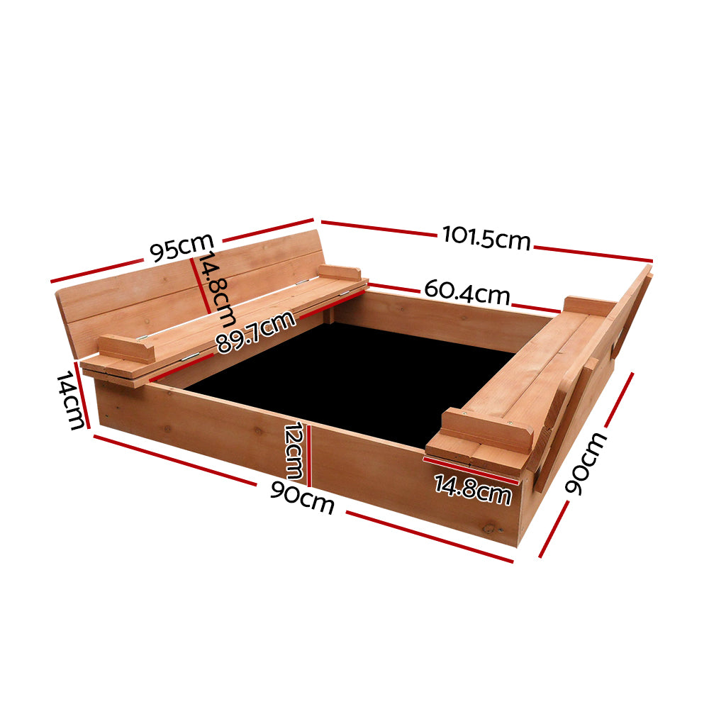 Keezi Kids Sandpit Wooden Sandbox Sand Pit Foldable Seat Outdoor