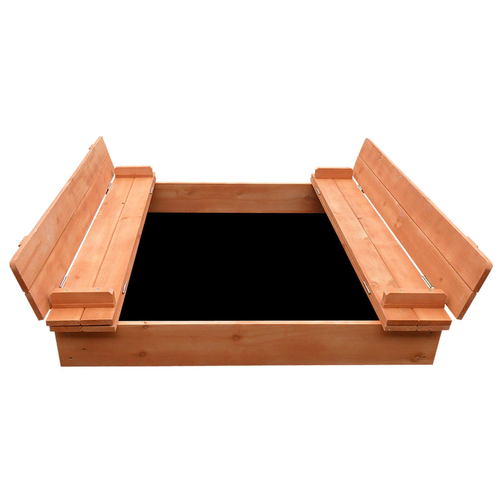 Keezi Kids Sandpit Wooden Sandbox Sand Pit Foldable Seat Outdoor