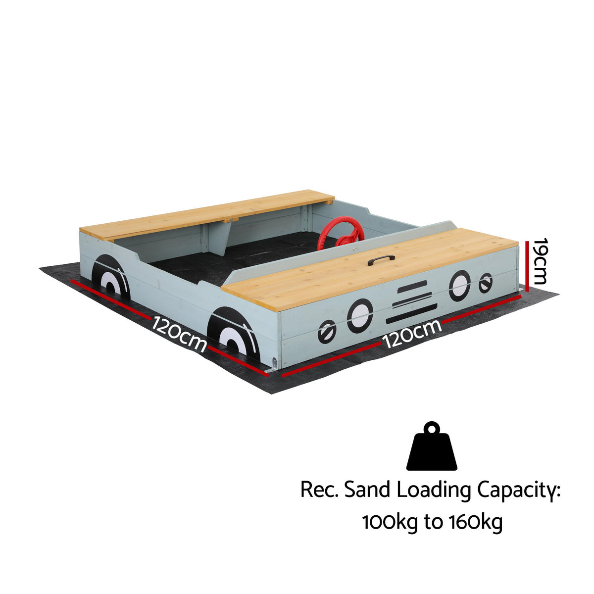 Keezi Wooden Car Sandpit Kids Sandbox Outdoor Play Toy w/ Storage