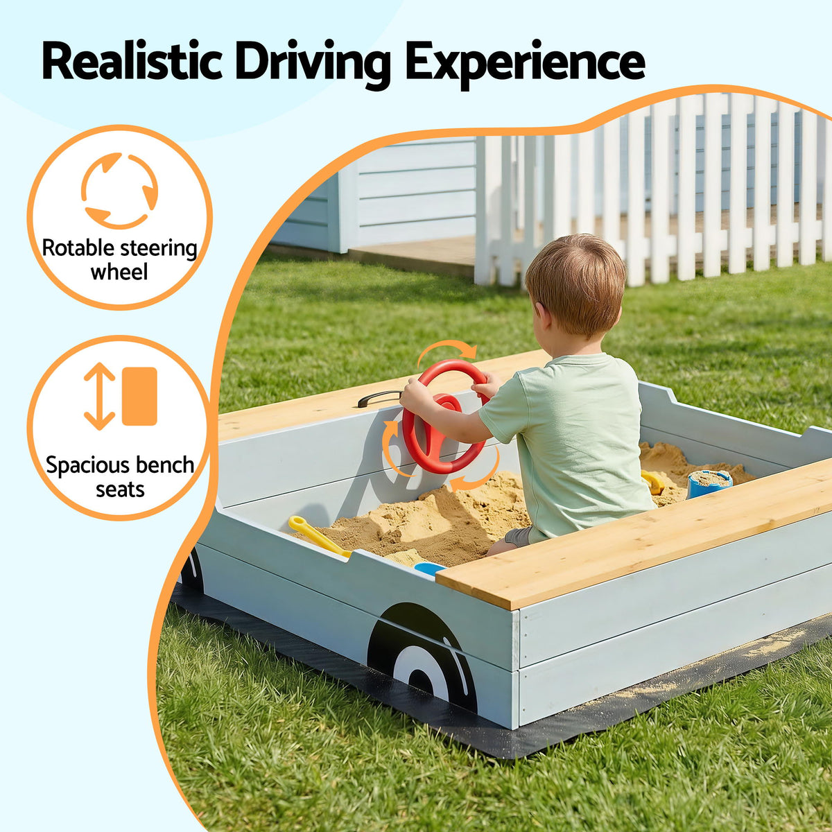 Keezi Wooden Car Sandpit Kids Sandbox Outdoor Play Toy w/ Storage
