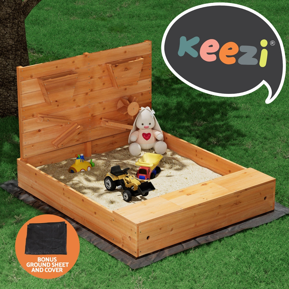 Keezi Kids Sandpit Wooden Sandbox Sand Pit