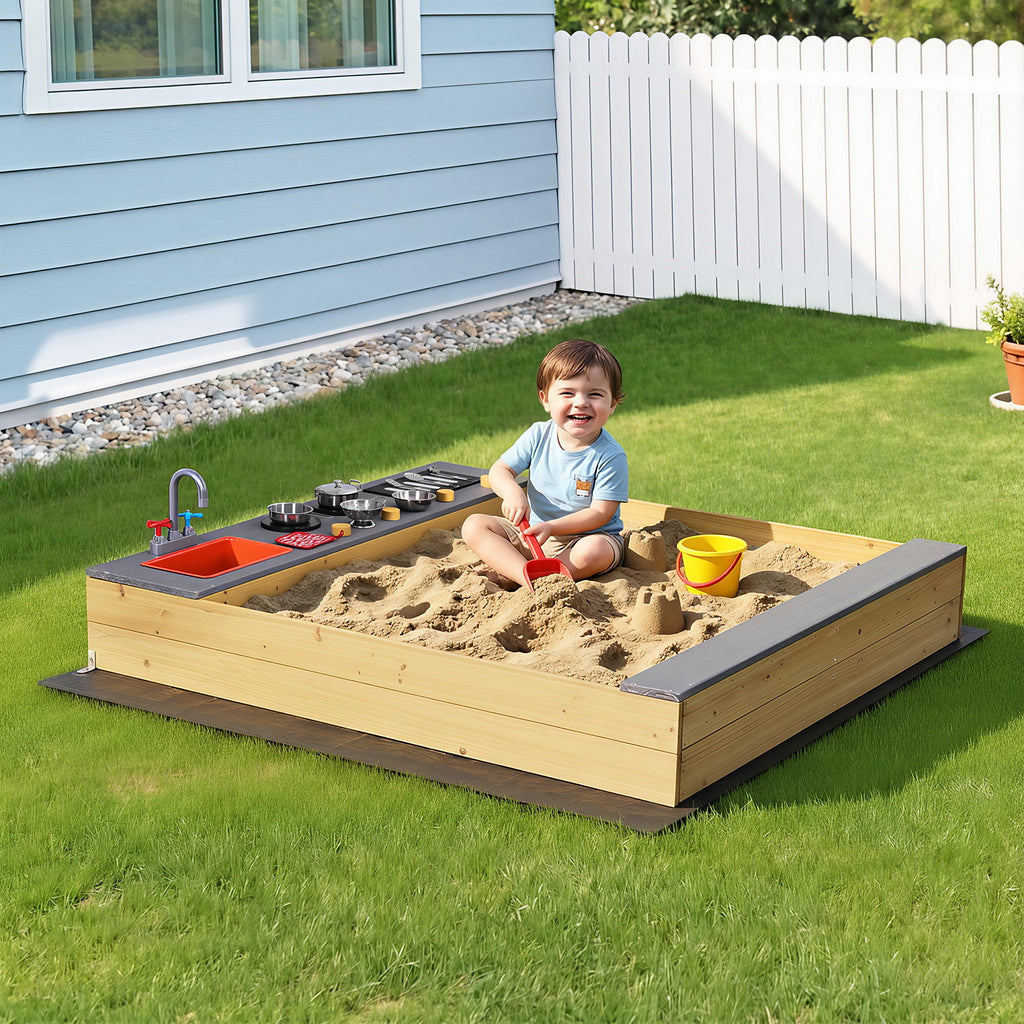 Keezi Wooden Sandpit Sand Pit Outdoor Kids Toy Box Mud Kitchen Sink
