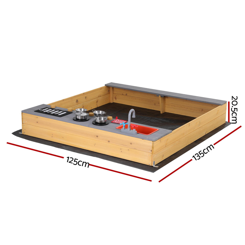 Keezi Wooden Sandpit Sand Pit Outdoor Kids Toy Box Mud Kitchen Sink