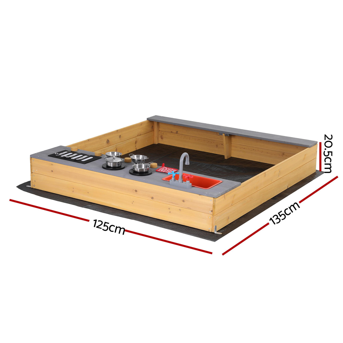 Keezi Wooden Sandpit Sand Pit Outdoor Kids Toy Box Mud Kitchen Sink