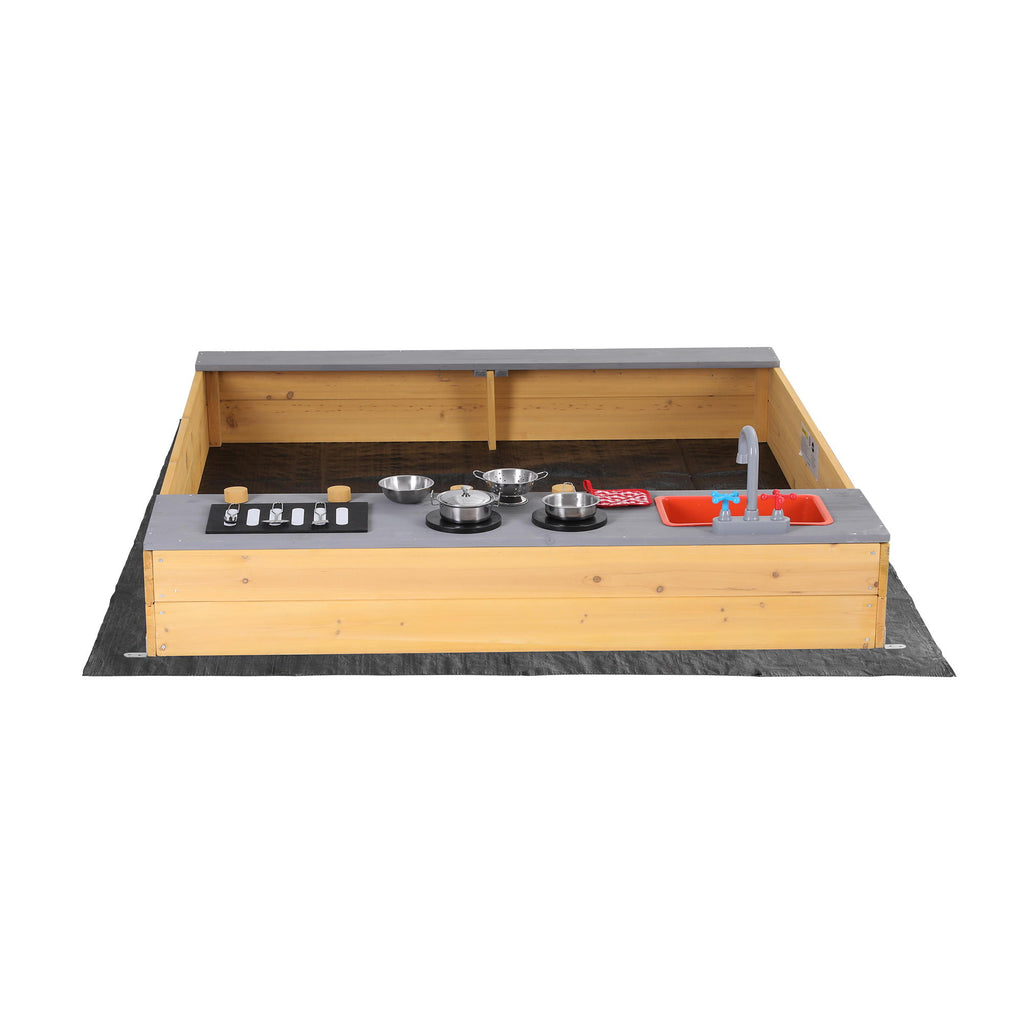 Keezi Wooden Sandpit Sand Pit Outdoor Kids Toy Box Mud Kitchen Sink