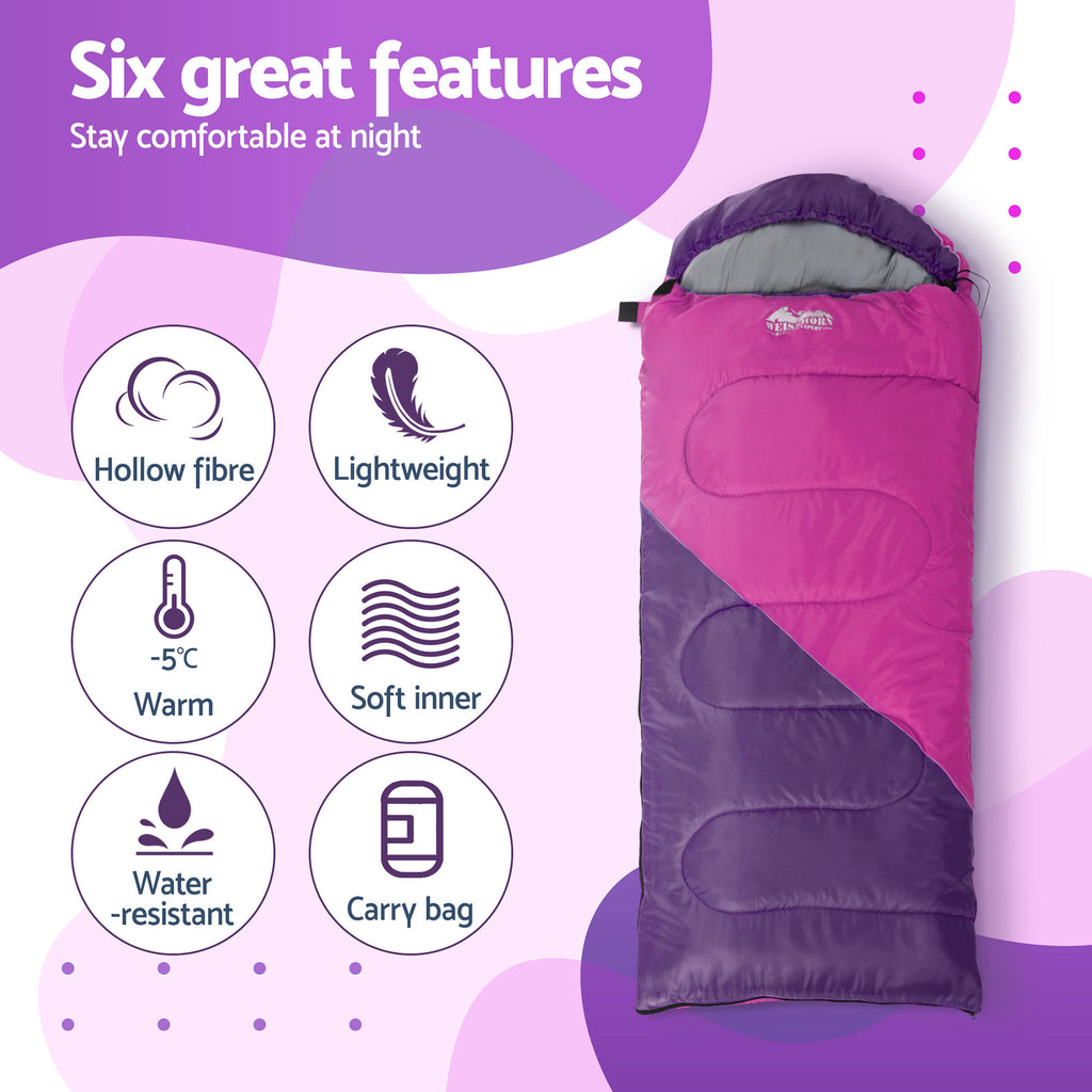 Weisshorn Sleeping Bag Set of 2 Kids Single 172cm Thermal Camping