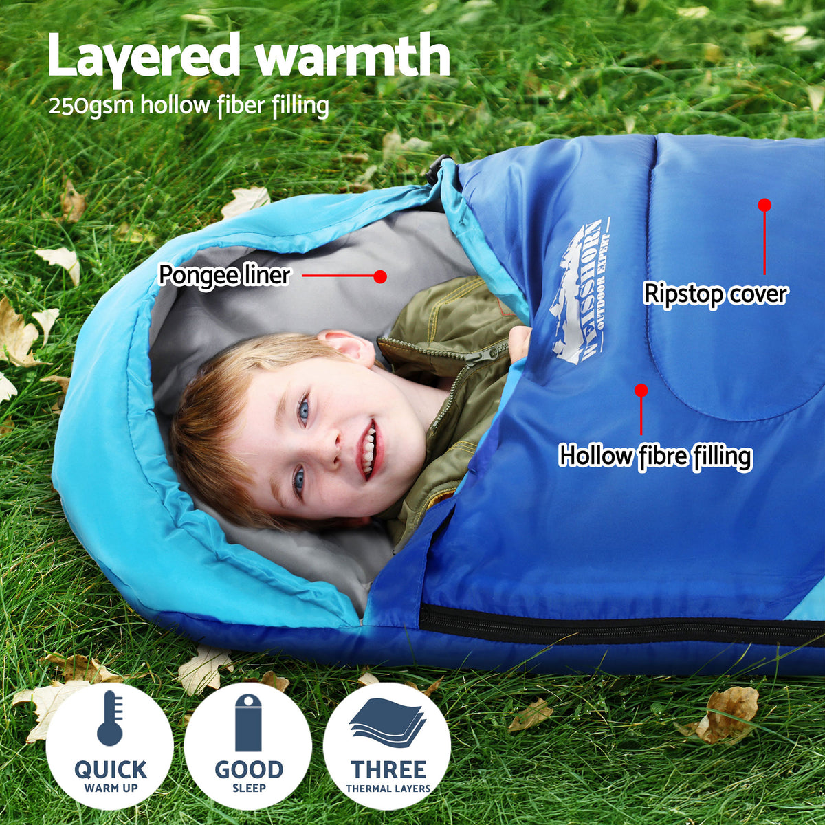 Weisshorn Sleeping Bag Set of 2 Kids Single 172cm Thermal Camping