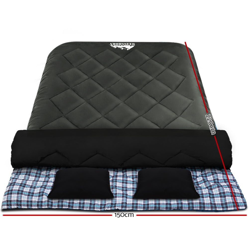 Weisshorn Sleeping Bag Double Pillow Thermal Camping Hiking Tent Grey