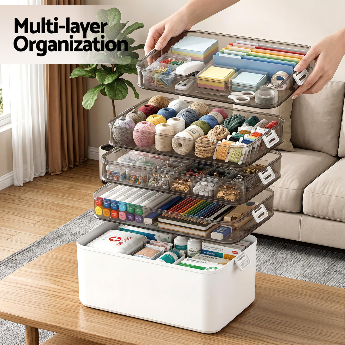 Artiss 5 Tier Clear Portable Storage Box, 30 x 16.5 x 31 cm
