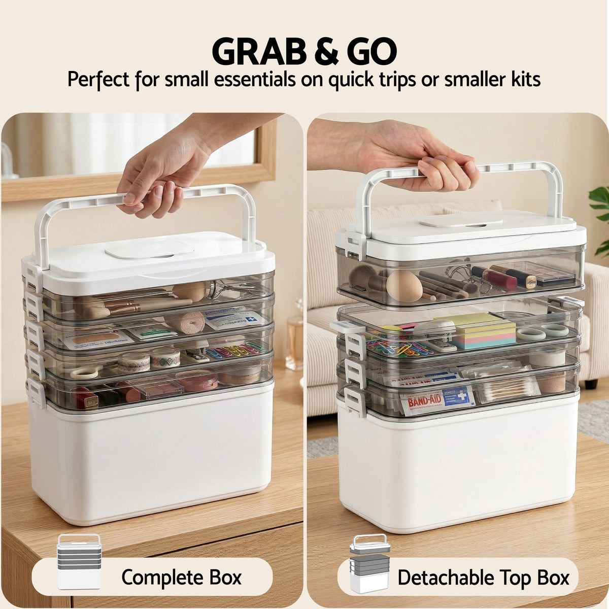 Artiss 5 Tier Clear Portable Storage Box, 30 x 16.5 x 31 cm