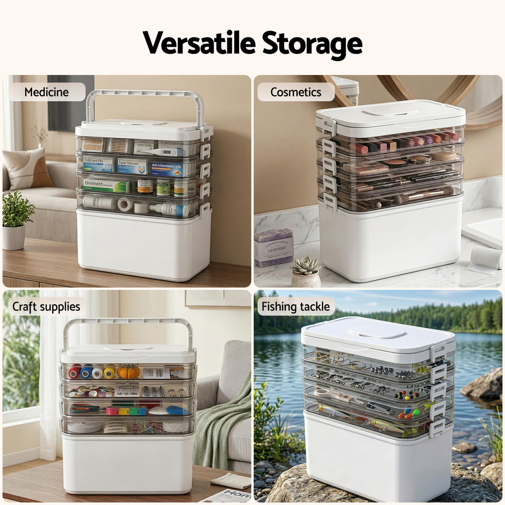 Artiss 5 Tier Clear Portable Storage Box, 30 x 16.5 x 31 cm