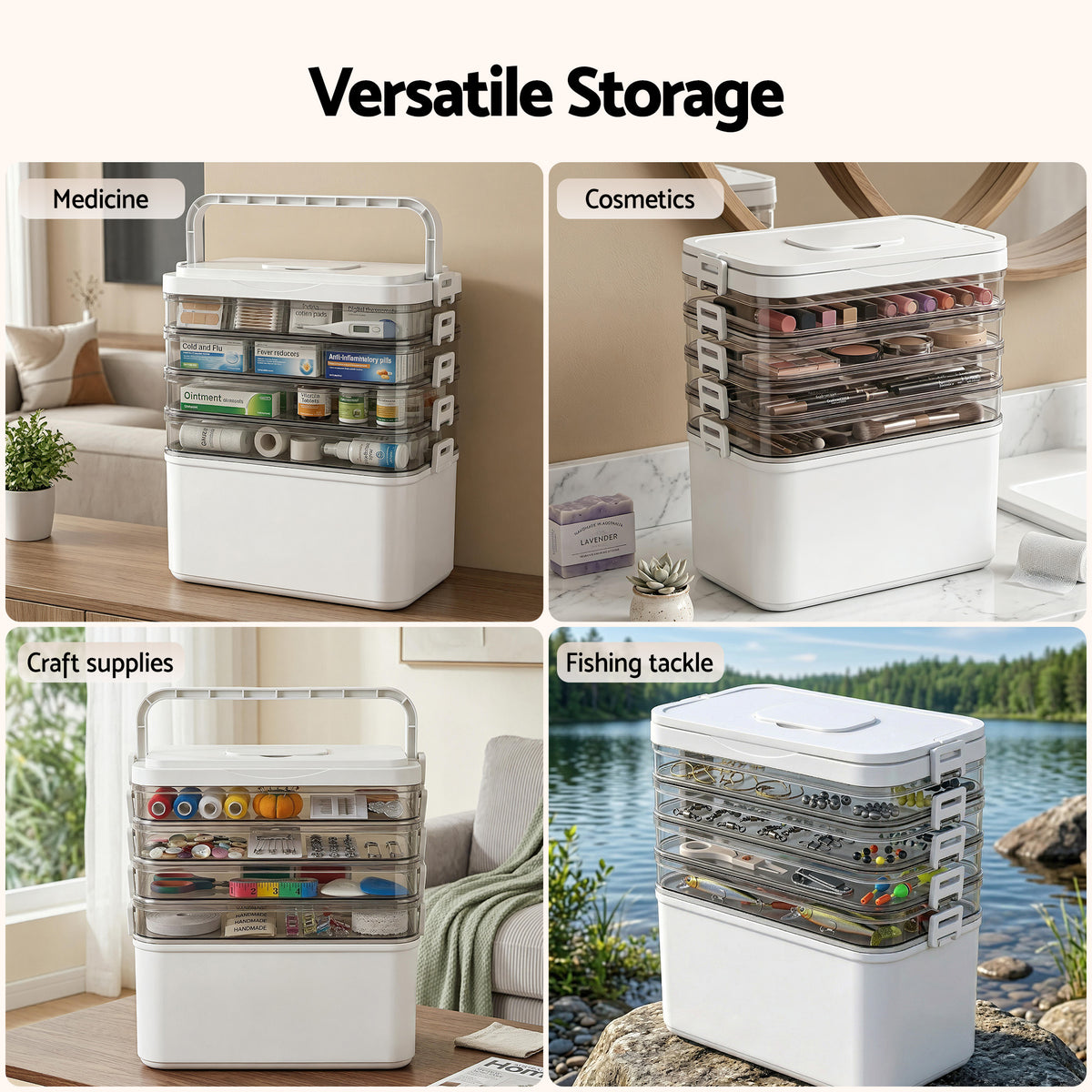 Artiss 5 Tier Clear Portable Storage Box, 30 x 16.5 x 31 cm