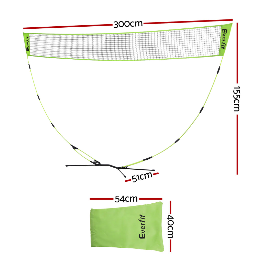 Everfit 3 m Yellow Badminton and Volleyball Net, with its measurements marked