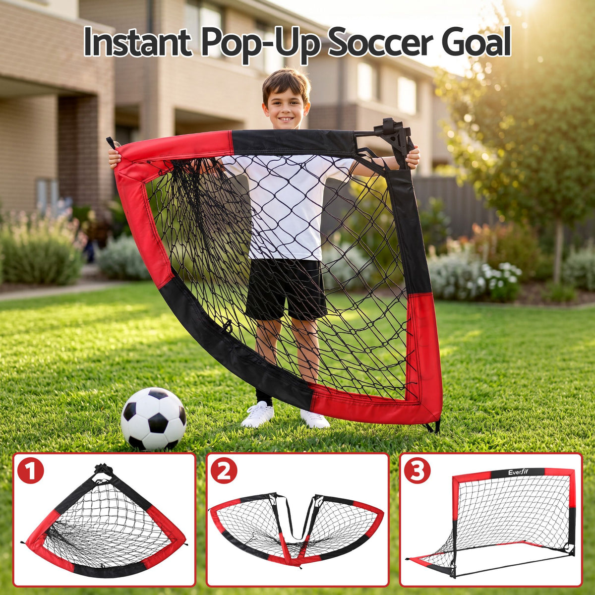 Everfit Pop Up Soccer Goal Nets Heavy Duty Portable Kids Training Set