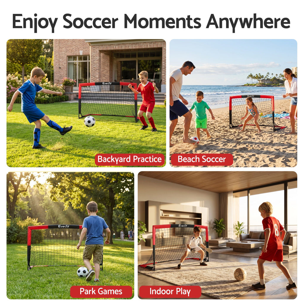 Everfit Pop Up Soccer Goals, Set of 2, shown in a real setting