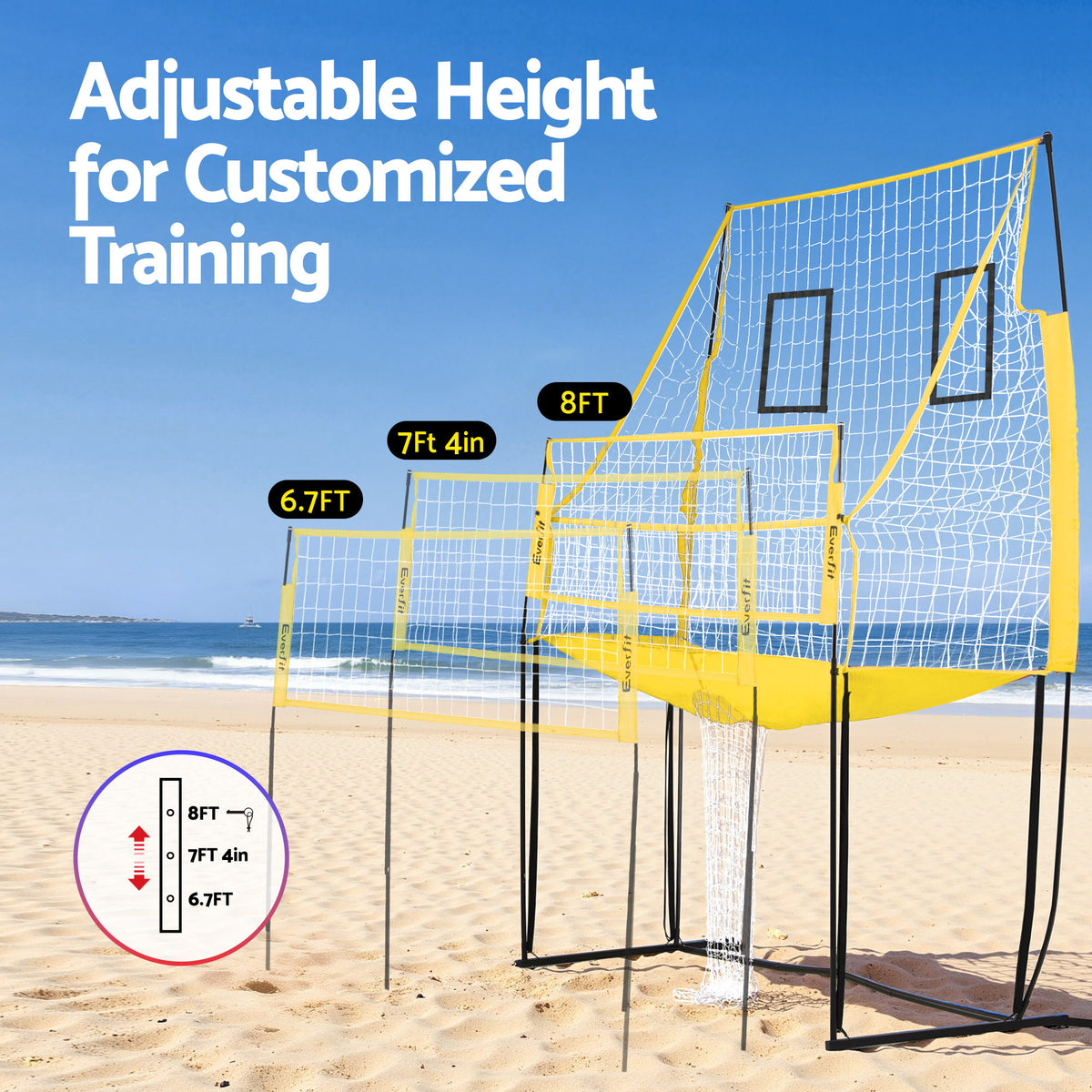 Everfit 8ft Volleyball Net Free-standing Adjustable Height Portable