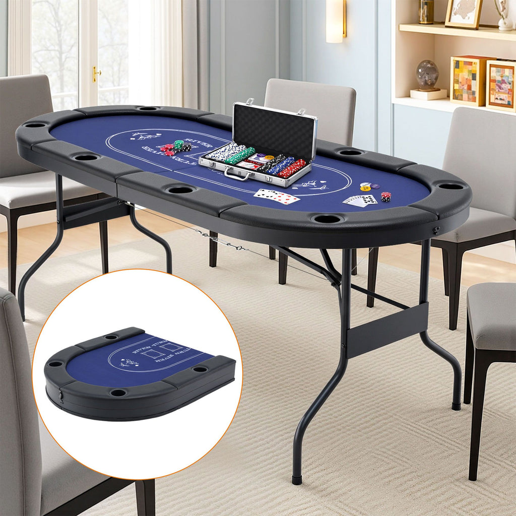 8 Player 1.8m Folding Poker Table and 300pcs Chips Set Portable Card
