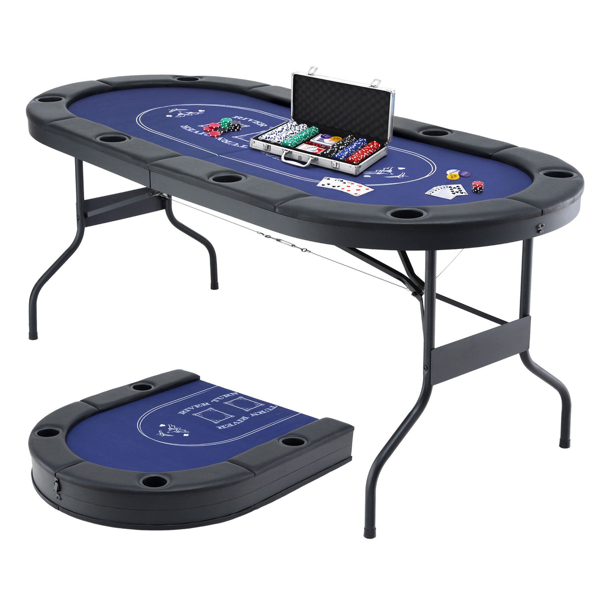 8 Player 1.8m Folding Poker Table and 300pcs Chips Set Portable Card