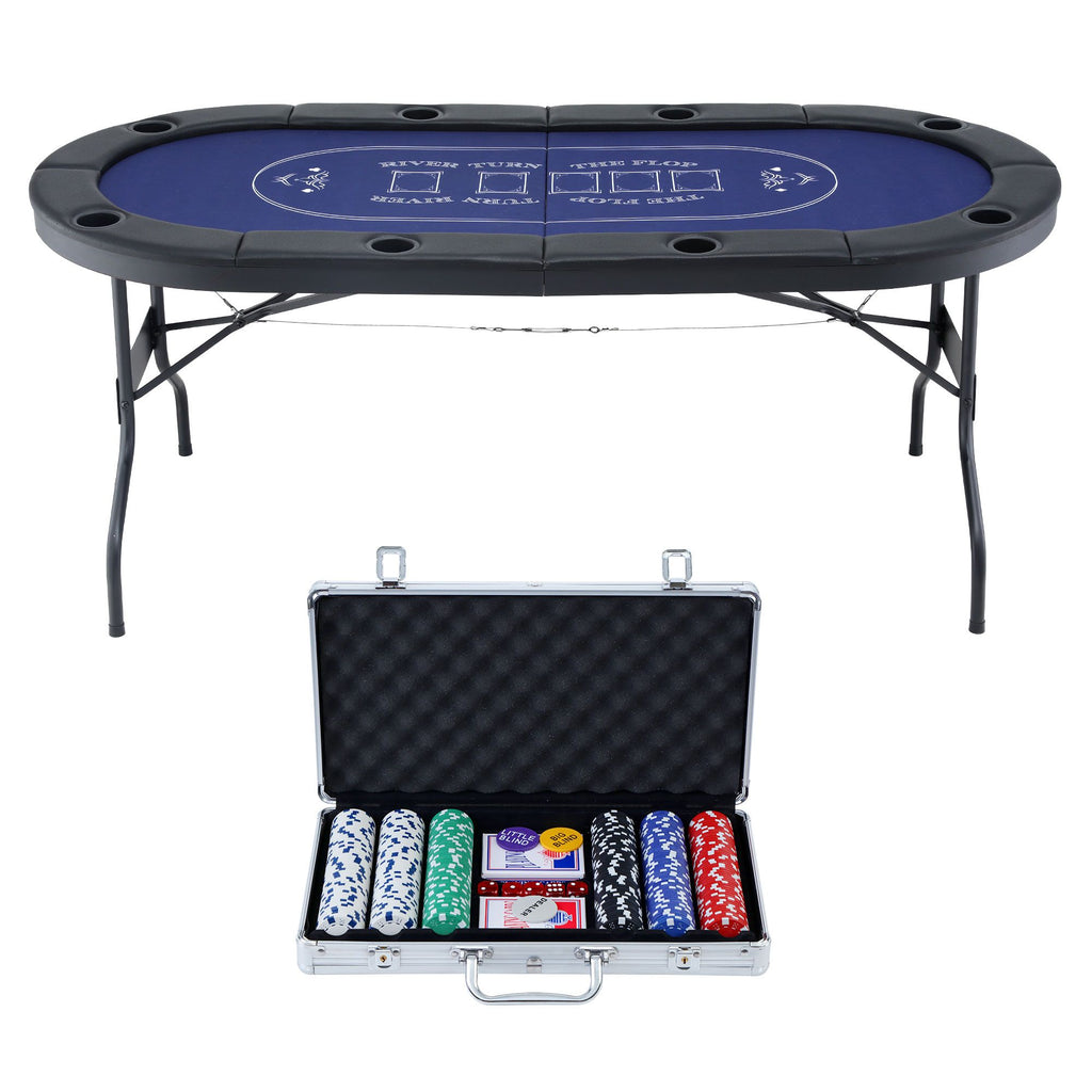 8 Player 1.8m Folding Poker Table and 300pcs Chips Set Portable Card
