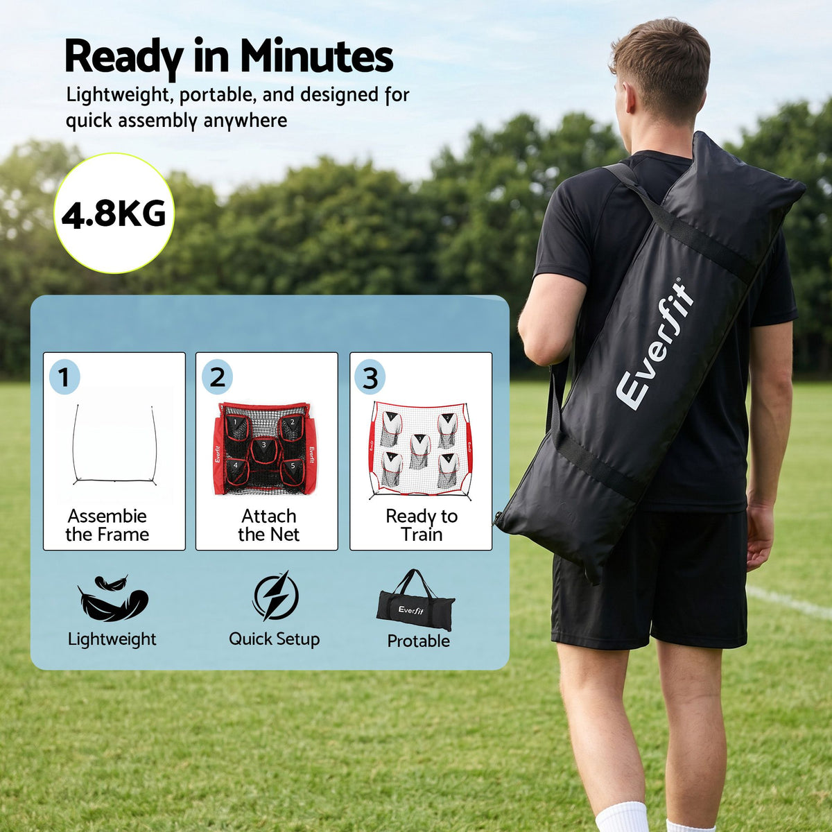 Everfit 1.8m Football Training Net 5 Target Portable Soccer Goal Nets